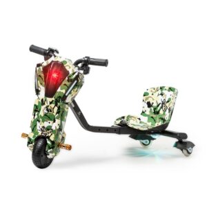 Drift Trike Scooter 180W-200W Mini 24V Vel Max18km/h 20 km autonomia 3 Vel 75 kg de carga Bluetooth Llave Camuflaje Militar